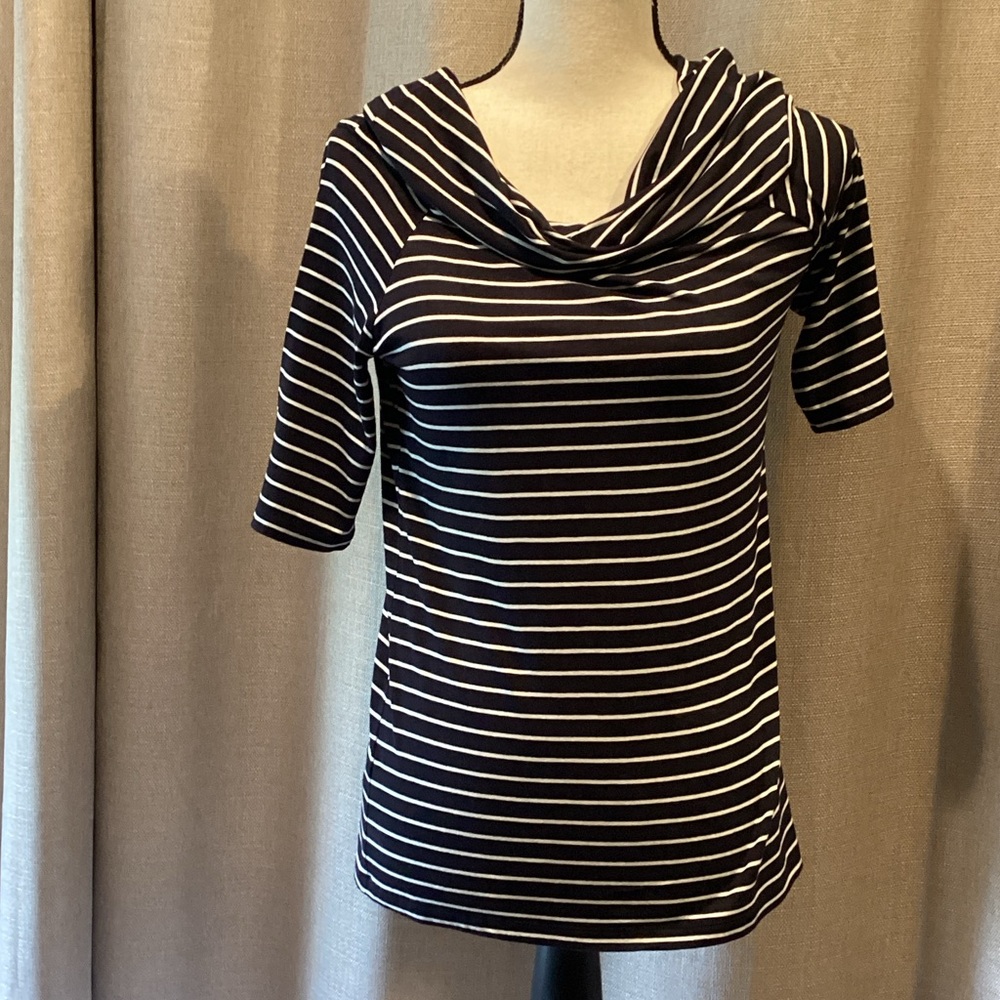 Ann Taylor Black and White Striped top, size medium.